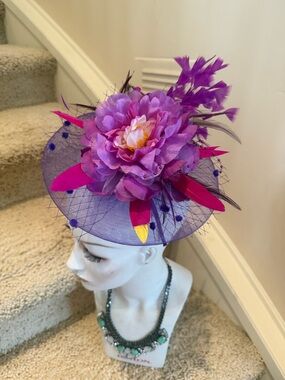 Purple Floral Feather Fascinator Hat for Women